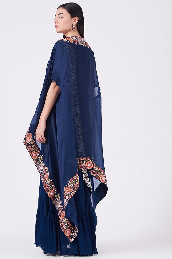 Navy Blue Draped Wedding Gown Saree Set by Ojasvini at Pernia's Pop Up Shop