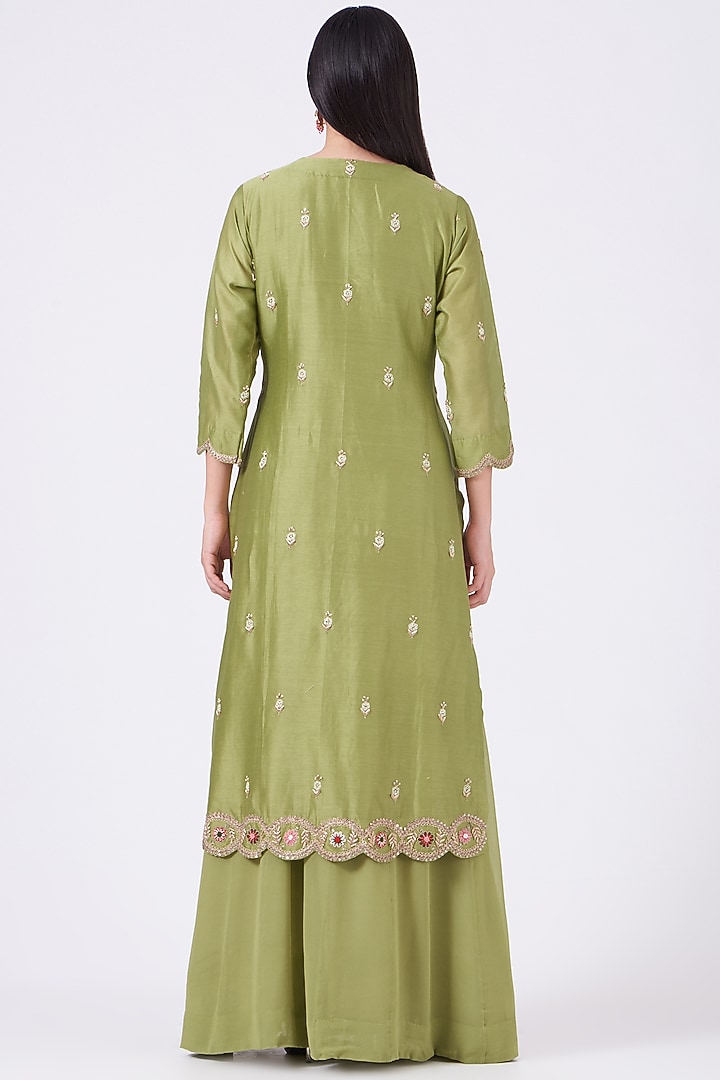 Avocado Green Georgette Wedding Sharara Set by Ojasvini at Pernia's Pop Up Shop