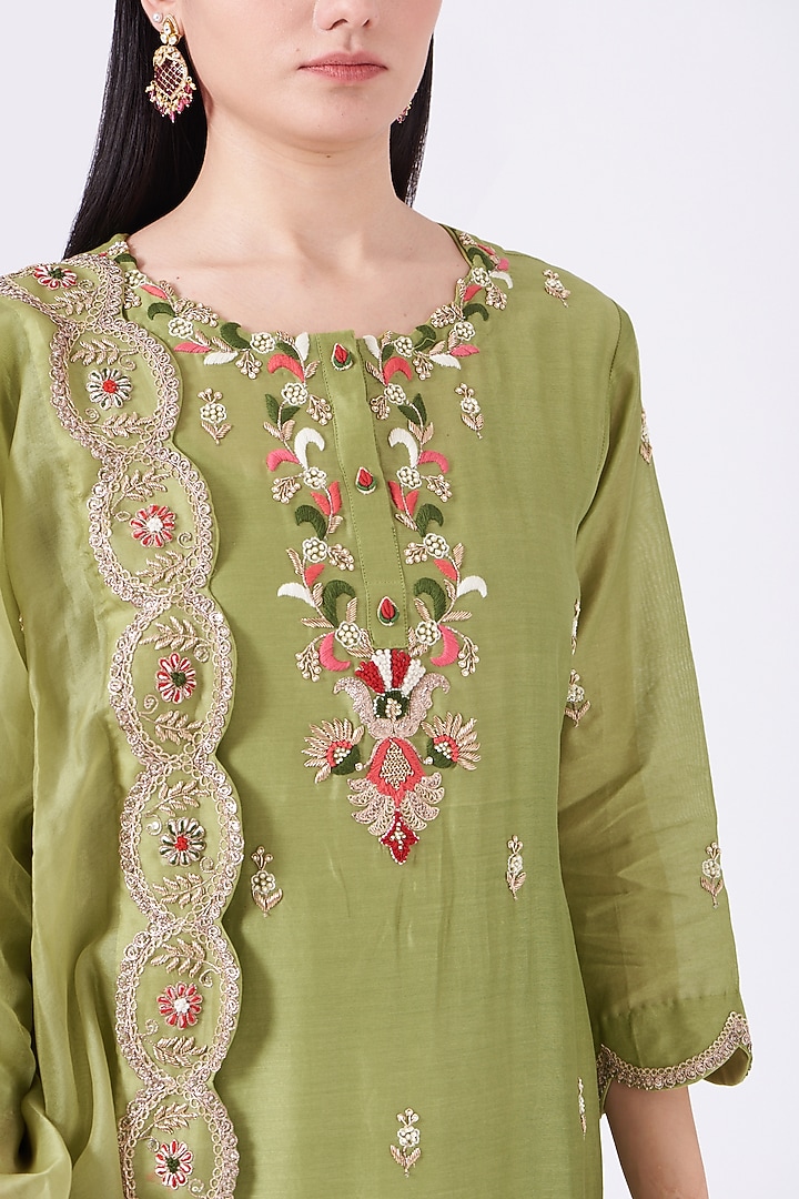 Avocado Green Georgette Wedding Sharara Set by Ojasvini at Pernia's Pop Up Shop