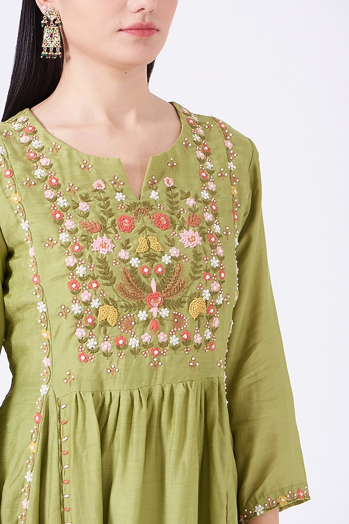 Avocado Green Embroidered Tunic by Ojasvini at Pernia's Pop Up Shop