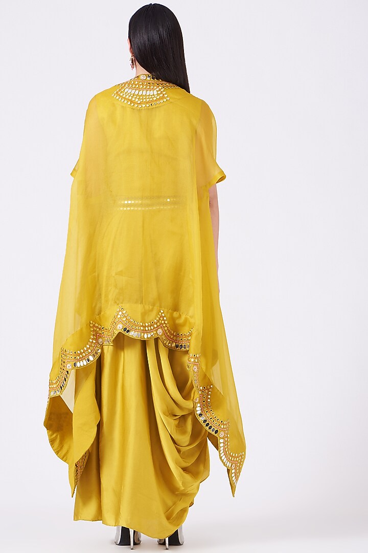 Mustard Embroidered Cape Set by Ojasvini at Pernia's Pop Up Shop