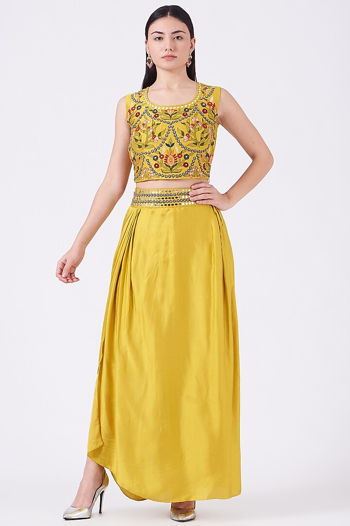 Mustard Embroidered Cape Set by Ojasvini at Pernia's Pop Up Shop