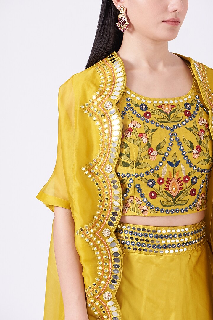 Mustard Embroidered Cape Set by Ojasvini at Pernia's Pop Up Shop