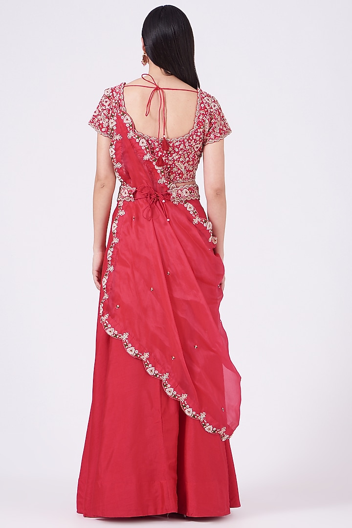 Cherry Red Embroidered Wedding Lehenga Set by Ojasvini at Pernia's Pop Up Shop