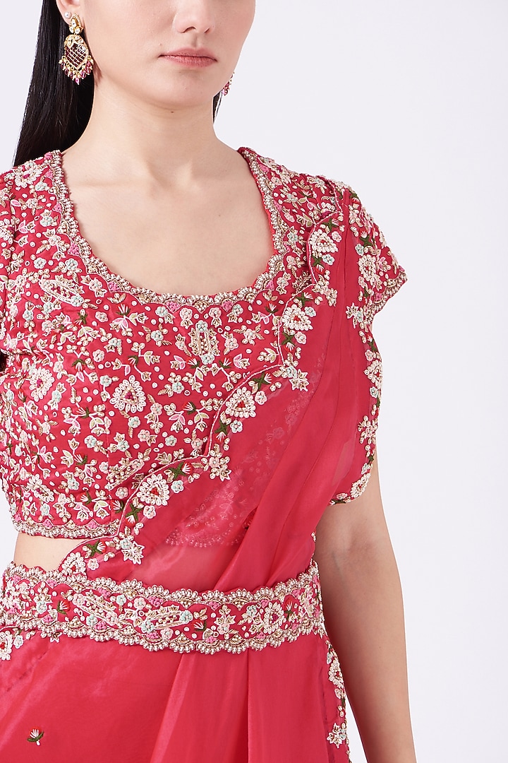 Cherry Red Embroidered Wedding Lehenga Set by Ojasvini at Pernia's Pop Up Shop