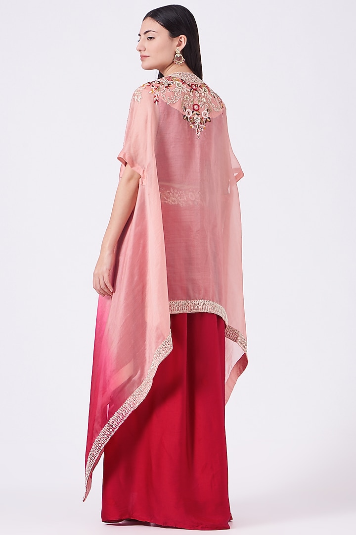 Red Ombre Organza Cape Set by Ojasvini at Pernia's Pop Up Shop