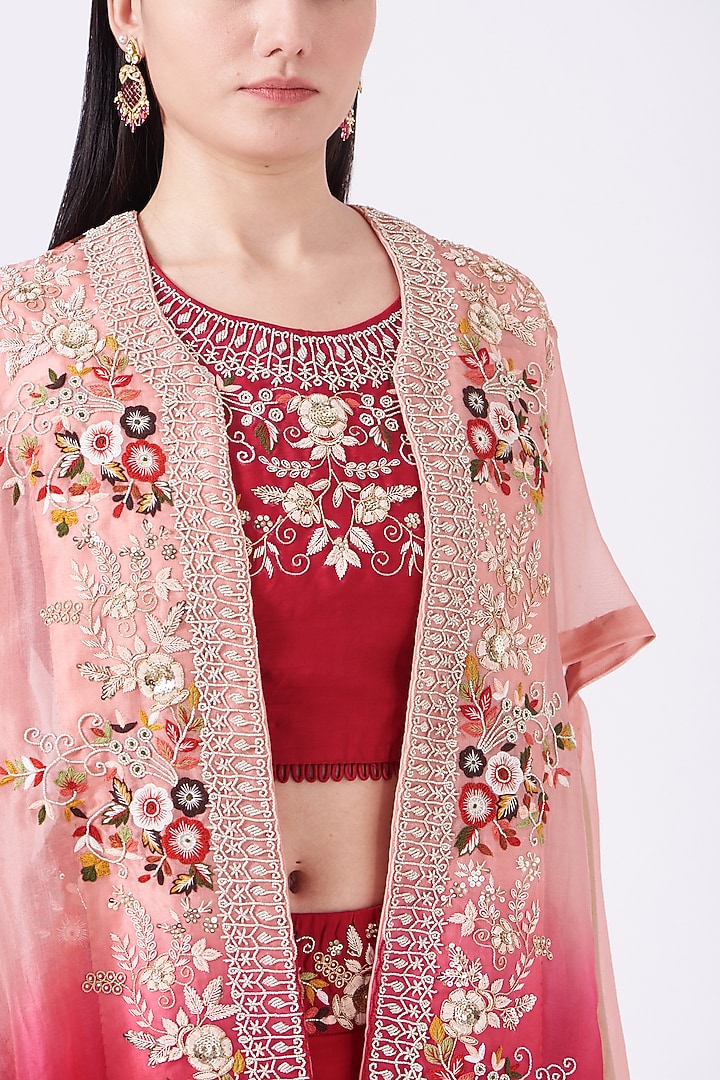 Red Ombre Organza Cape Set by Ojasvini at Pernia's Pop Up Shop