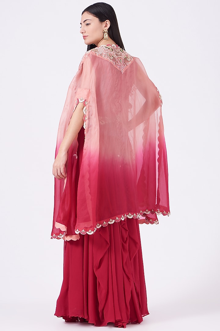 Red Wedding Anarkali Set With Cape by Ojasvini at Pernia's Pop Up Shop