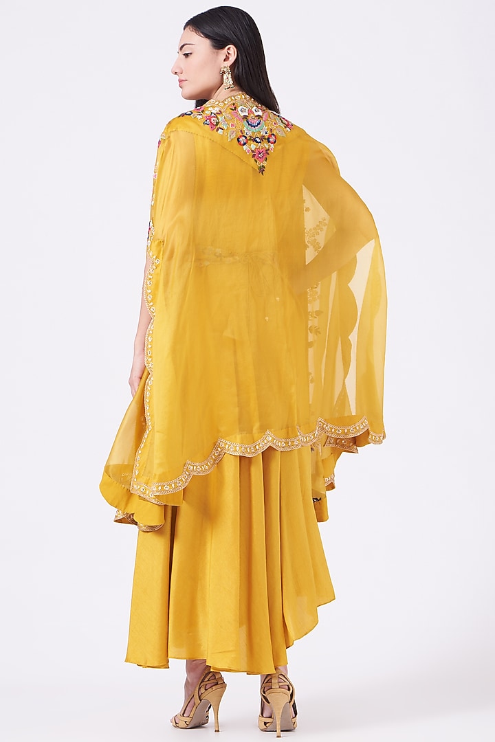 Mustard Draped Cocktail Dress With Cape by Ojasvini at Pernia's Pop Up Shop