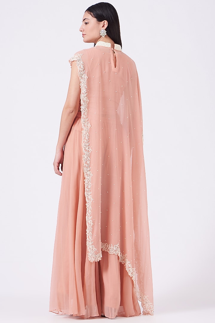 Blush Pink Chiffon Cape Set by Ojasvini at Pernia's Pop Up Shop
