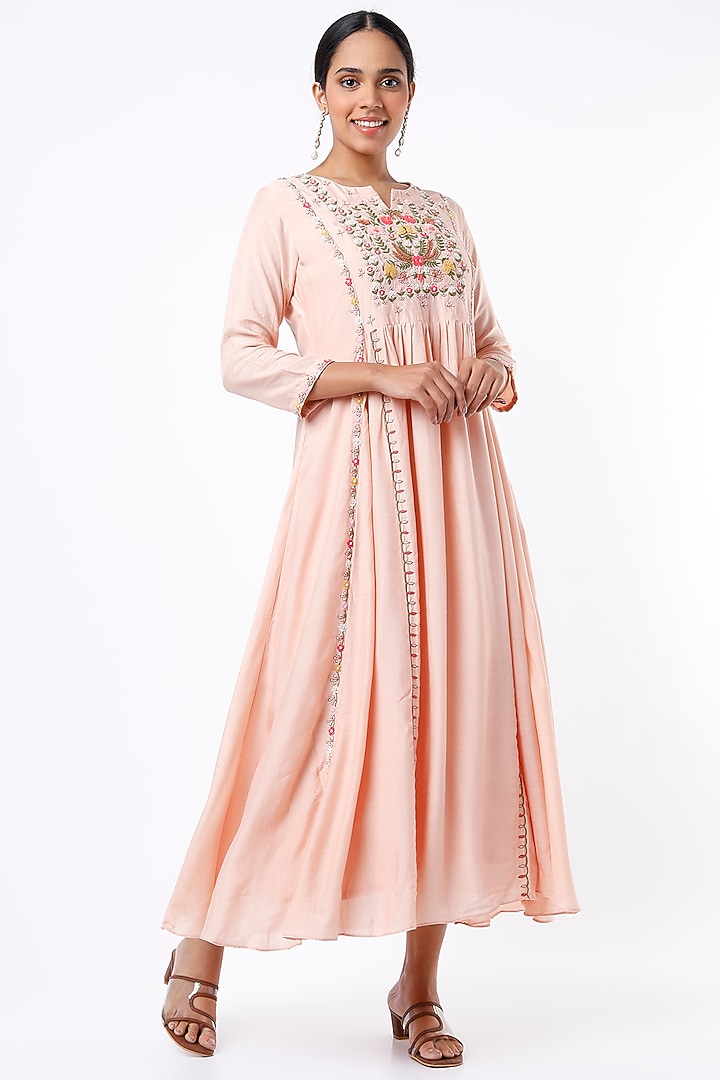 Peachish Pink Silk Muslin Tunic by Ojasvini at Pernia's Pop Up Shop