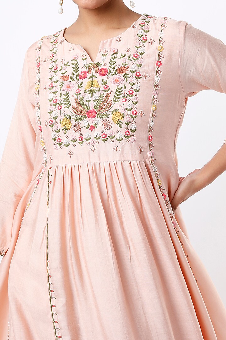 Peachish Pink Silk Muslin Tunic by Ojasvini at Pernia's Pop Up Shop