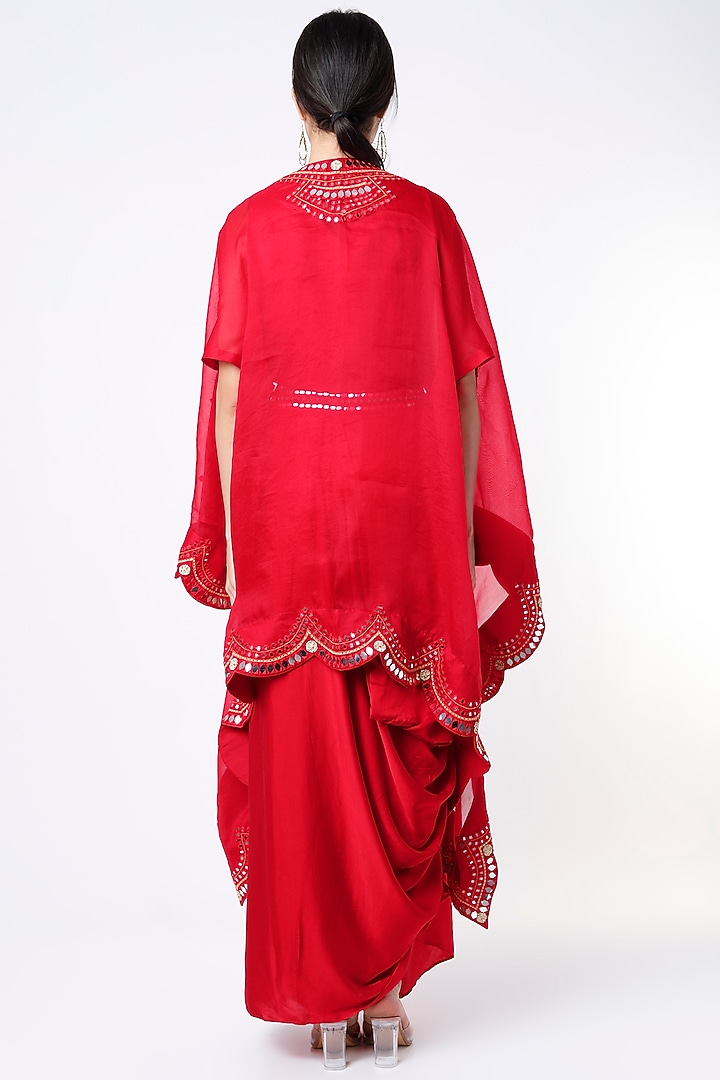 Red Embroidered Cape Set by Ojasvini at Pernia's Pop Up Shop