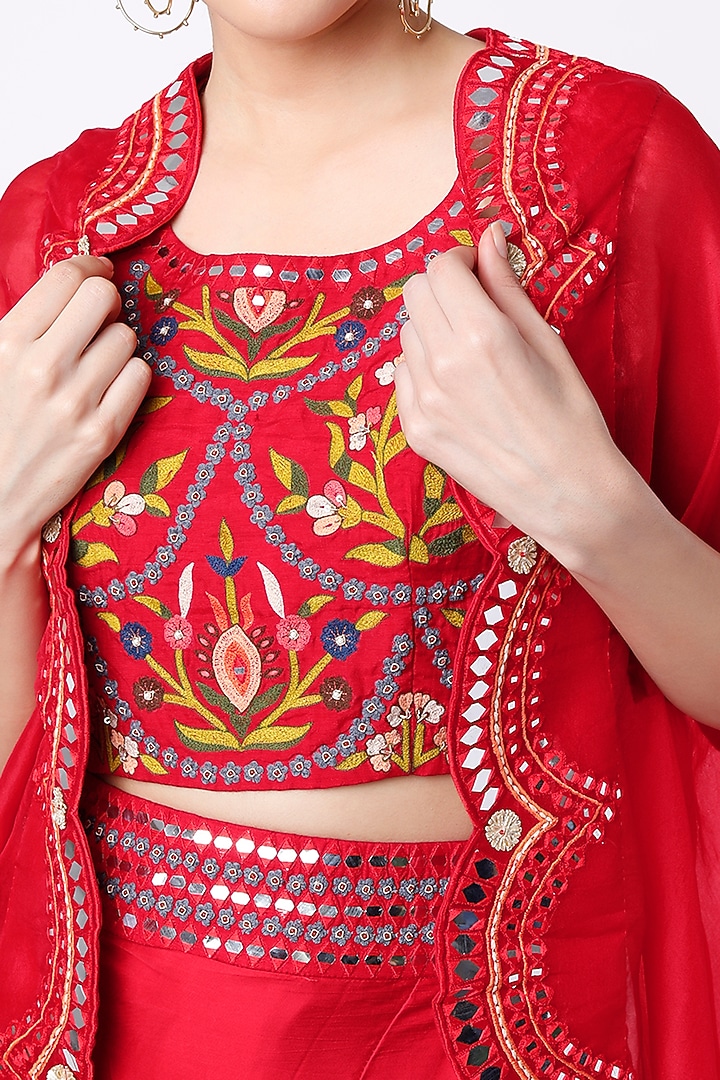 Red Embroidered Cape Set by Ojasvini at Pernia's Pop Up Shop