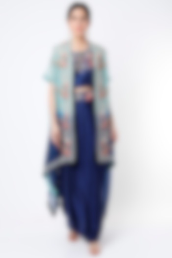 Blue Ombre Embroidered Cape Set by Ojasvini at Pernia's Pop Up Shop