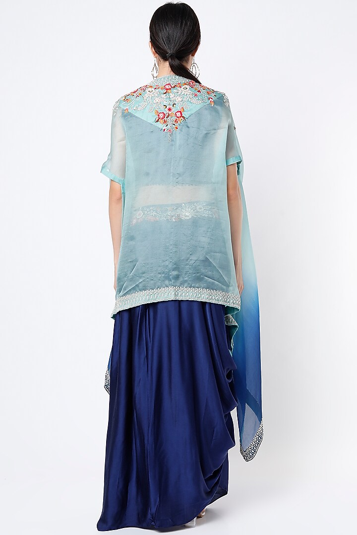 Blue Ombre Embroidered Cape Set by Ojasvini at Pernia's Pop Up Shop