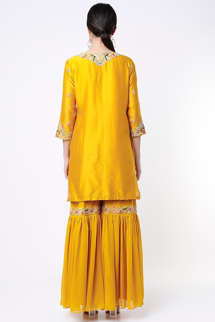 Yellow Embroidered Wedding Sharara Set by Ojasvini at Pernia's Pop Up Shop