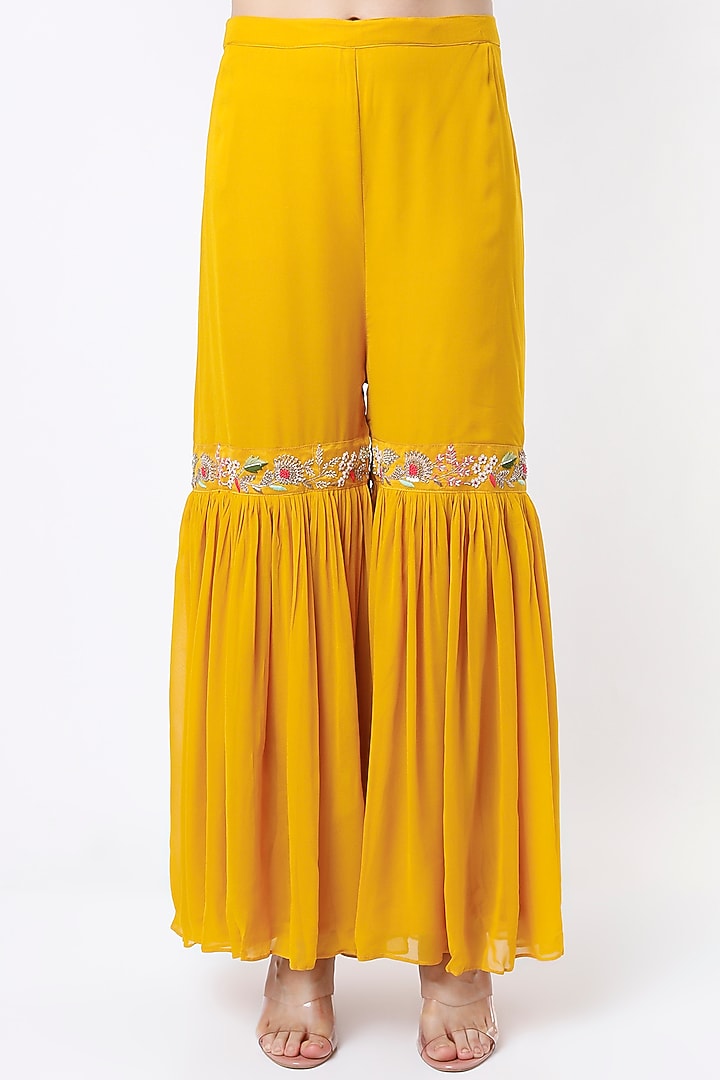 Yellow Embroidered Wedding Sharara Set by Ojasvini at Pernia's Pop Up Shop