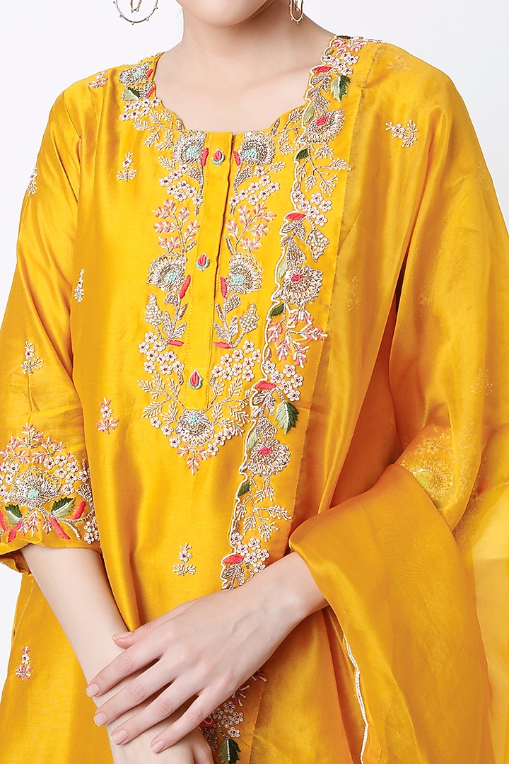 Yellow Embroidered Wedding Sharara Set by Ojasvini at Pernia's Pop Up Shop