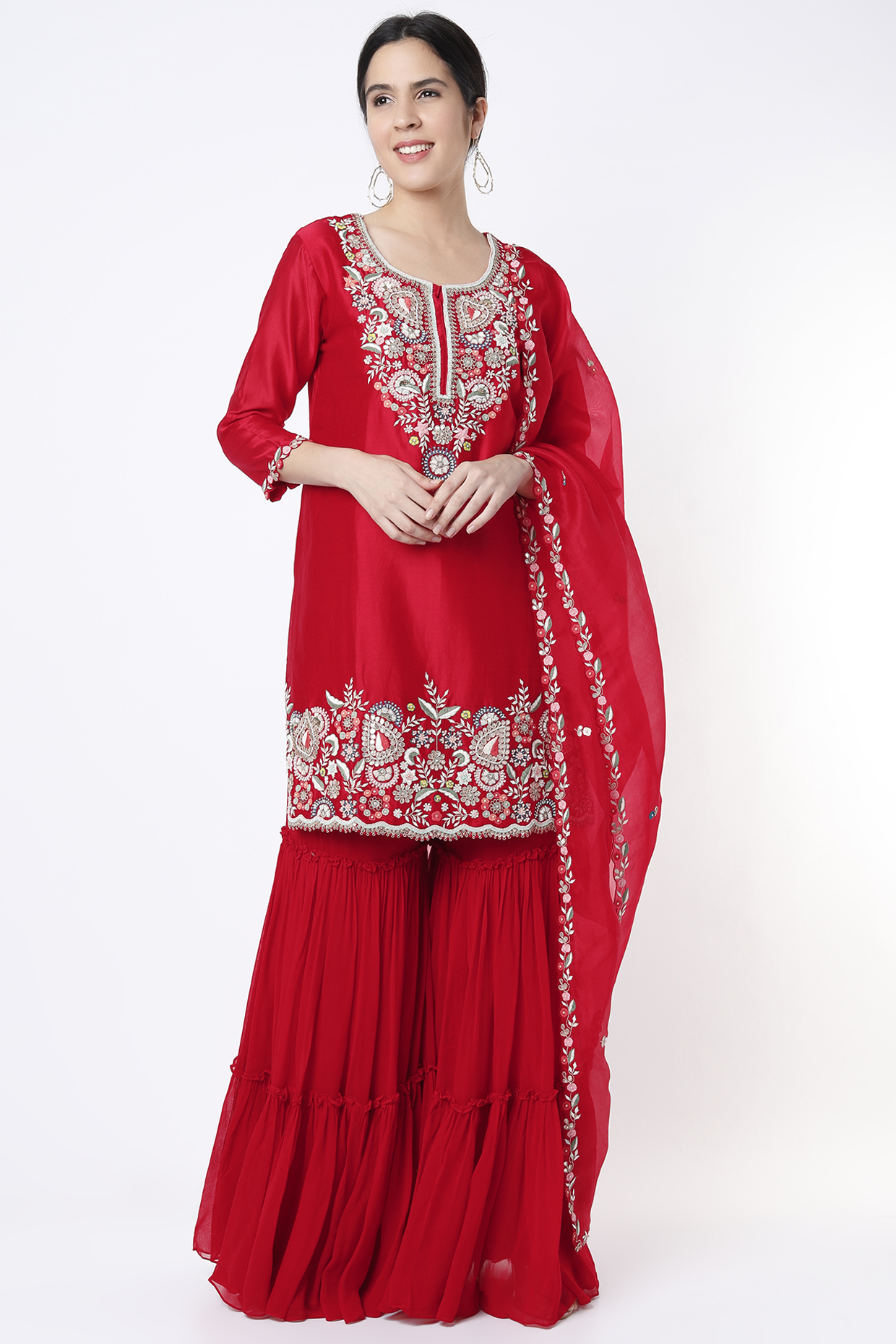 Red Embroidered Wedding Sharara Set by Ojasvini at Pernia's Pop Up Shop