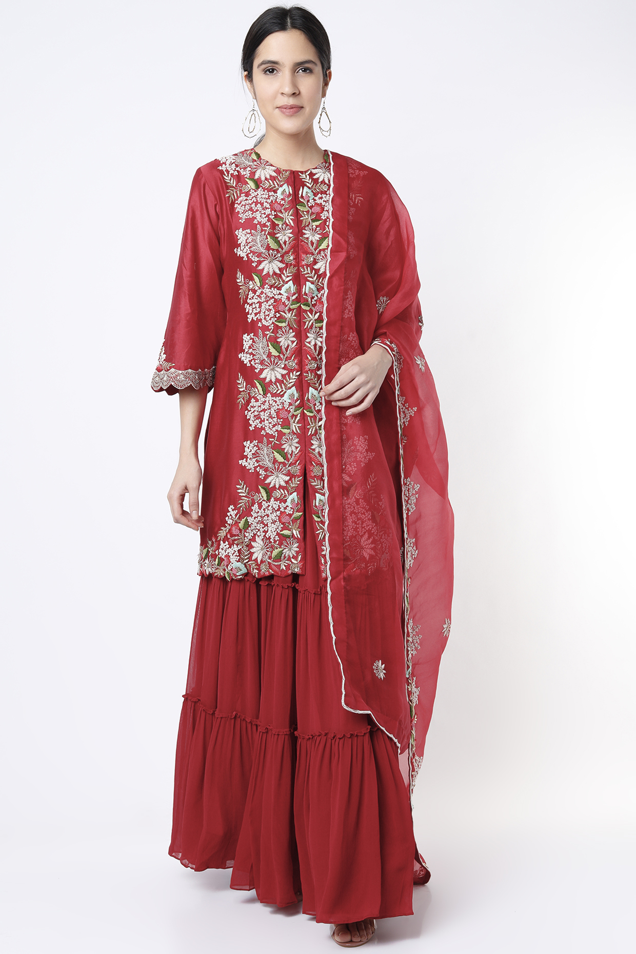 Red Embroidered Kurta Set by Ojasvini at Pernia's Pop Up Shop