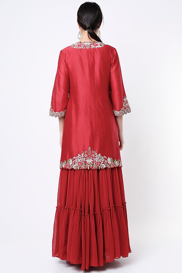 Red Embroidered Kurta Set by Ojasvini at Pernia's Pop Up Shop