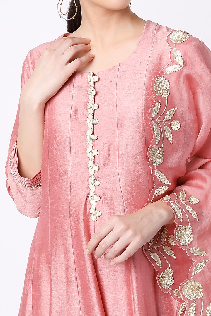 Dusty Pink Wedding Anarkali Set With Gota Work by Ojasvini at Pernia's Pop Up Shop