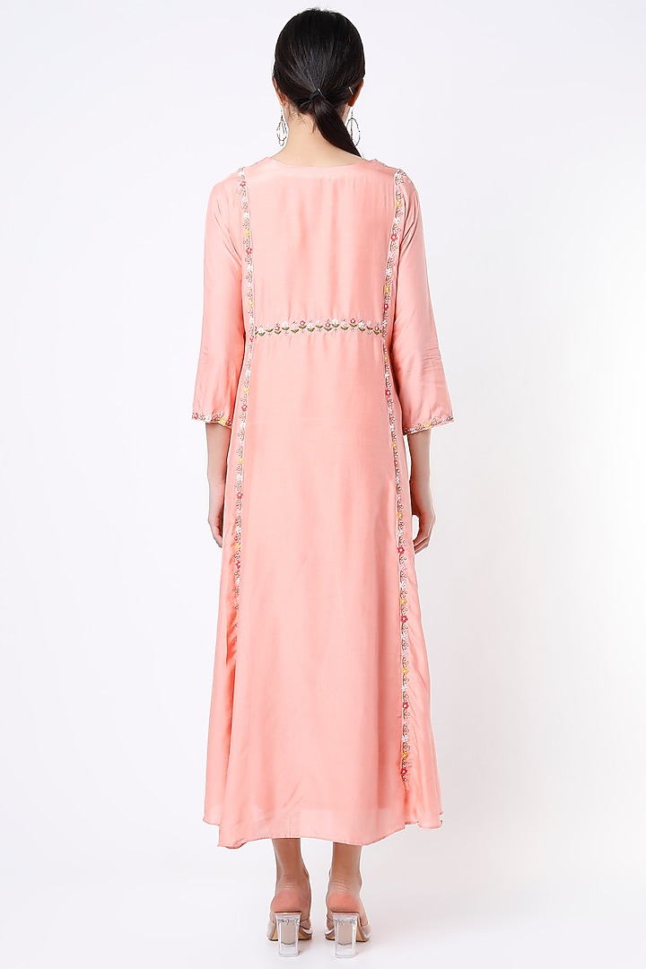 Peachish Pink Embroidered Tunic by Ojasvini at Pernia's Pop Up Shop