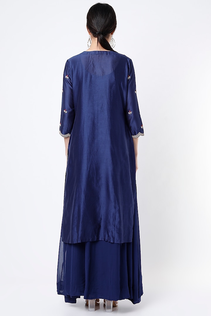 Navy Blue Embroidered Kurta Set by Ojasvini at Pernia's Pop Up Shop