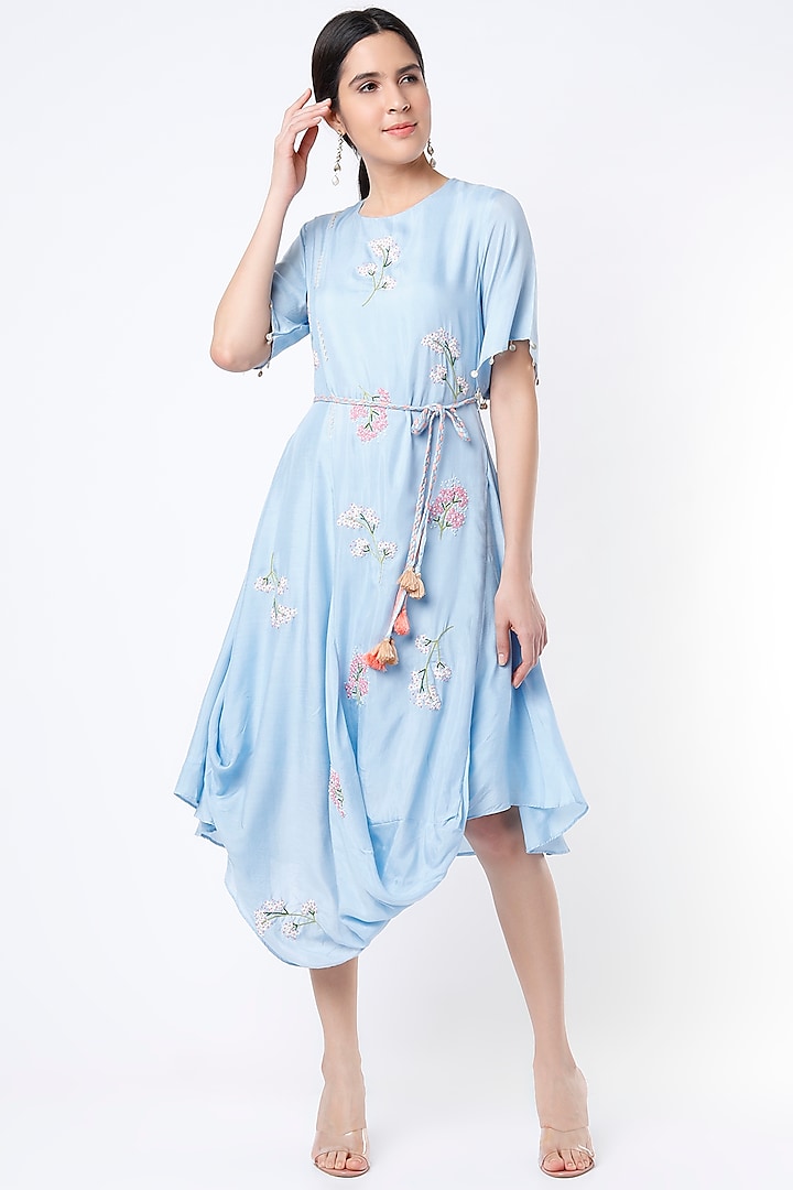 Powder Blue Embroidered Tunic by Ojasvini at Pernia's Pop Up Shop