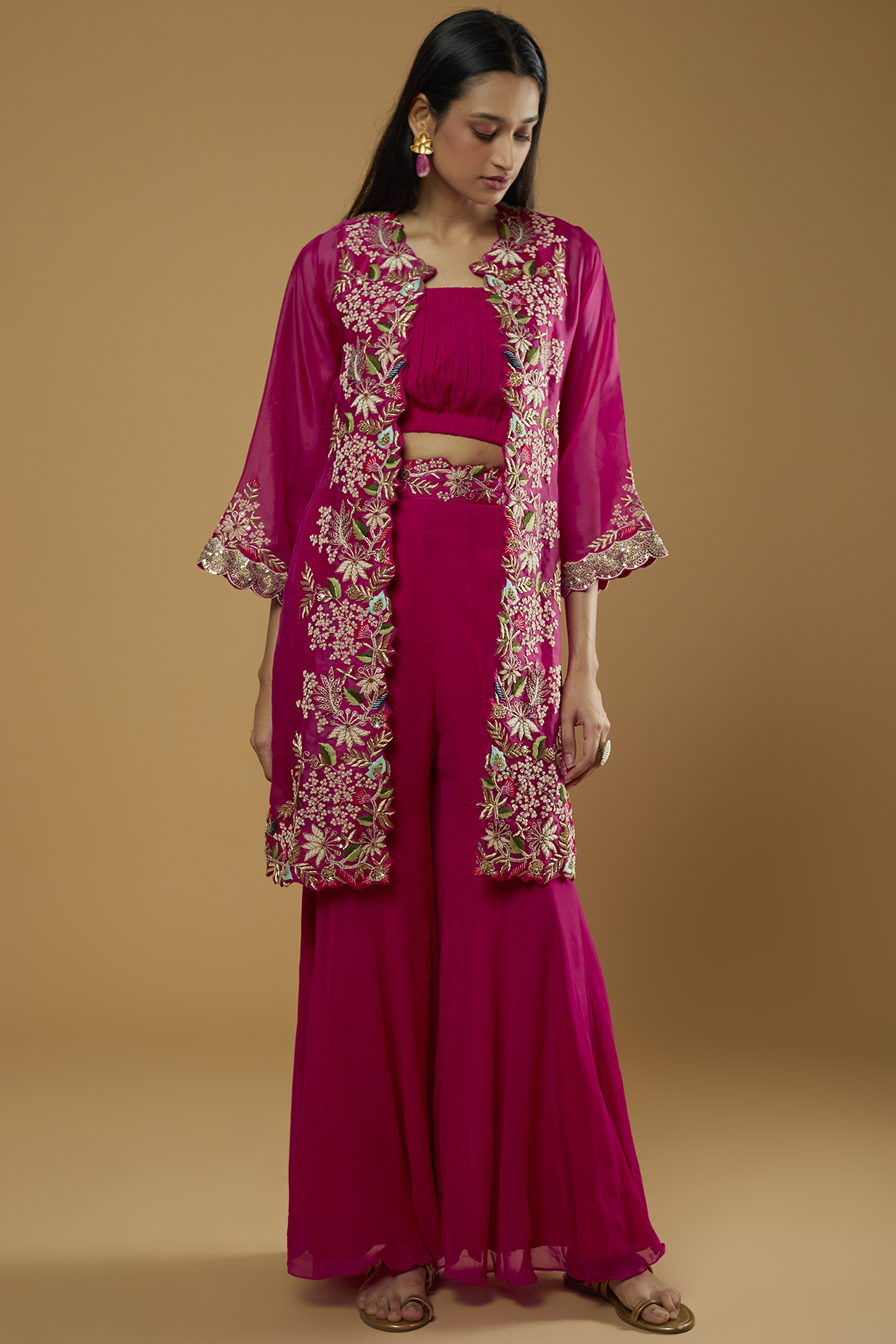 Red Hand Embroidered Jacket Set by Ojasvini at Pernia's Pop Up Shop
