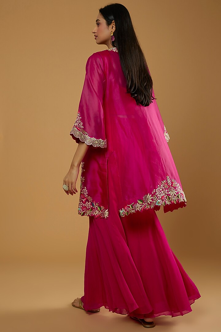 Red Hand Embroidered Jacket Set by Ojasvini at Pernia's Pop Up Shop