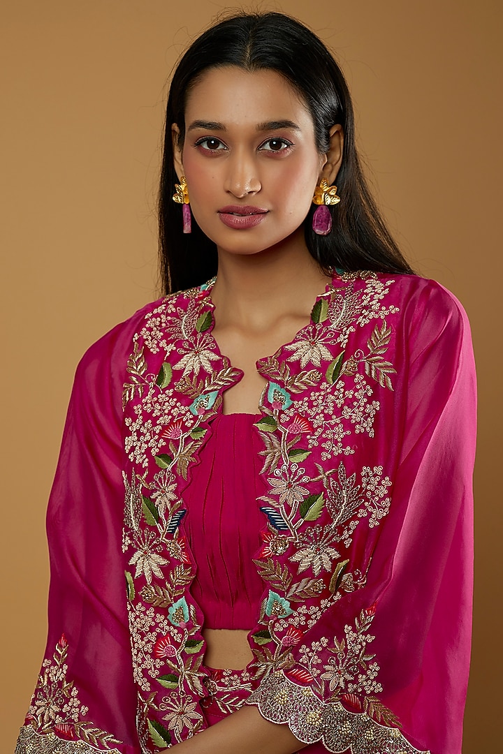 Red Hand Embroidered Jacket Set by Ojasvini at Pernia's Pop Up Shop