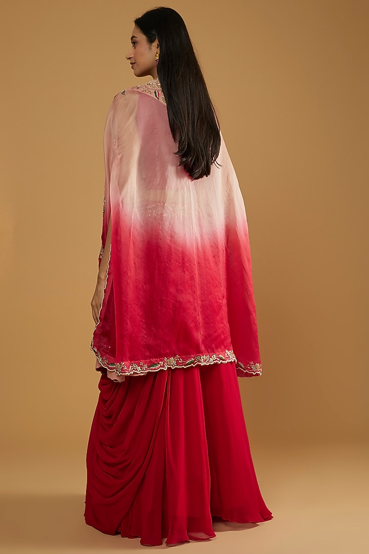 Red Georgette Embroidered Jacket Wedding Lehenga Set by Ojasvini at Pernia's Pop Up Shop