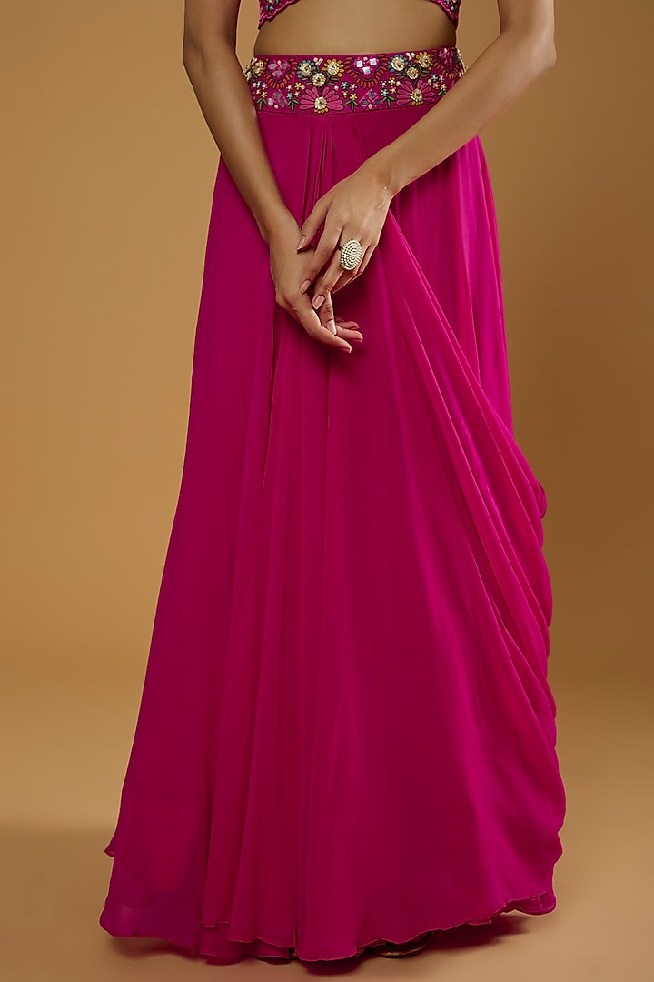 Fuchsia Pink Georgette Jacket Wedding Lehenga Set by Ojasvini at Pernia's Pop Up Shop
