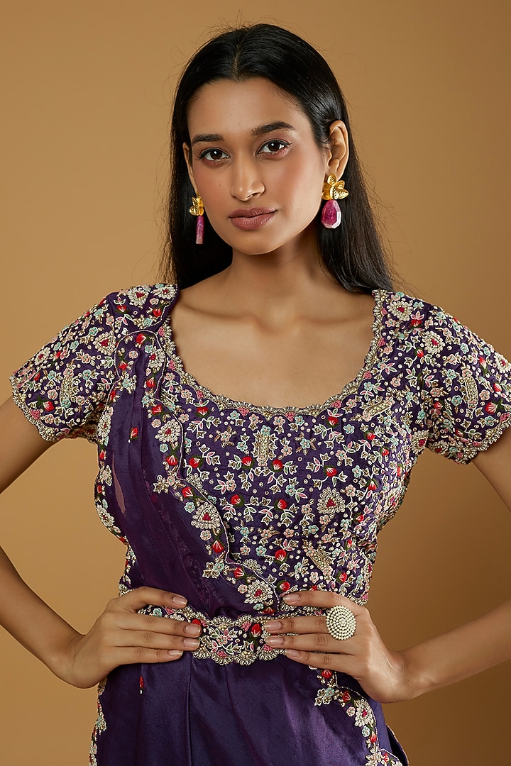 Purple Embroidered Wedding Lehenga Set by Ojasvini at Pernia's Pop Up Shop
