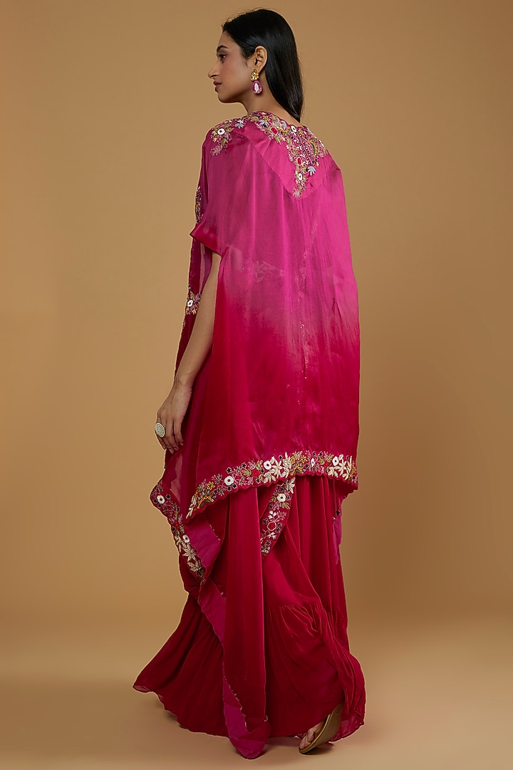 Red Georgette Zardosi Embroidered Wedding Gown Saree Set by Ojasvini at Pernia's Pop Up Shop