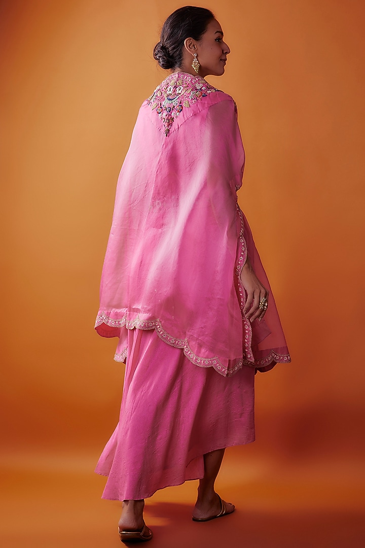 Pink Silk & Organza Hand Embroidered Jacket Cocktail Dress by Ojasvini at Pernia's Pop Up Shop