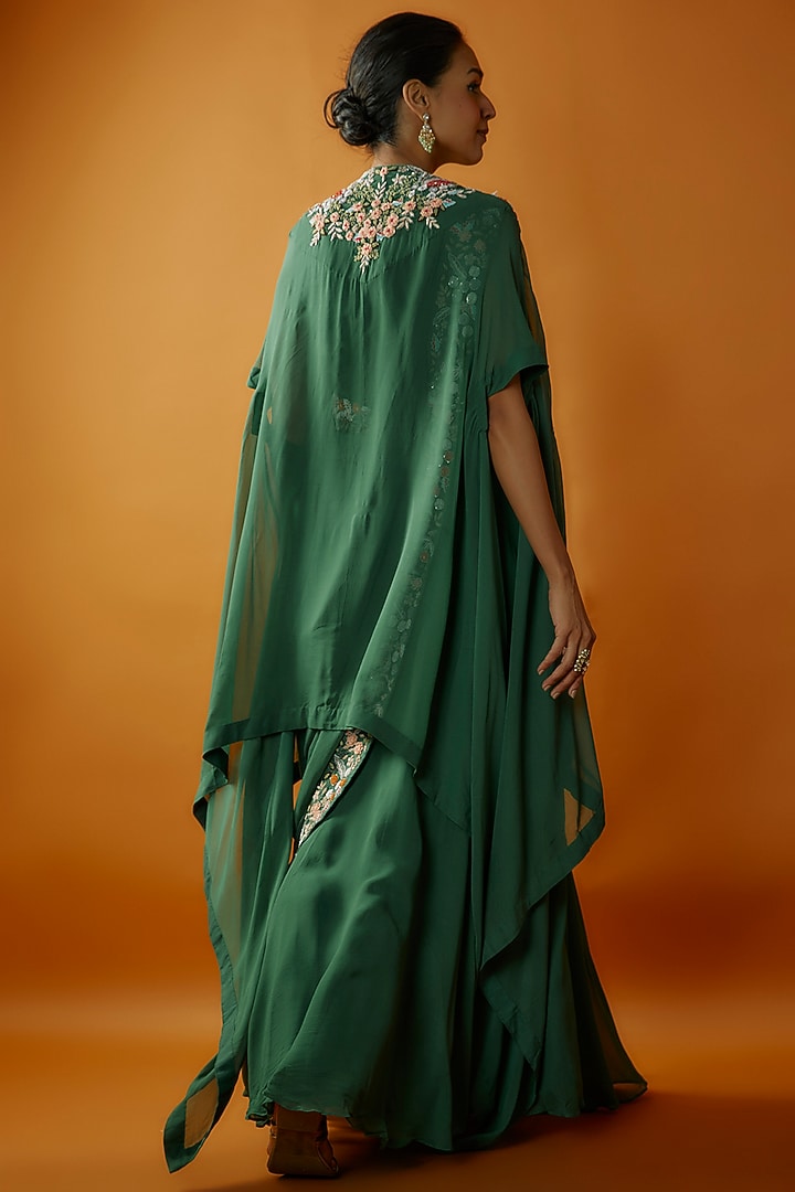 Green Georgette & Silk Hand Embroidered Jacket Wedding Lehenga Set by Ojasvini at Pernia's Pop Up Shop
