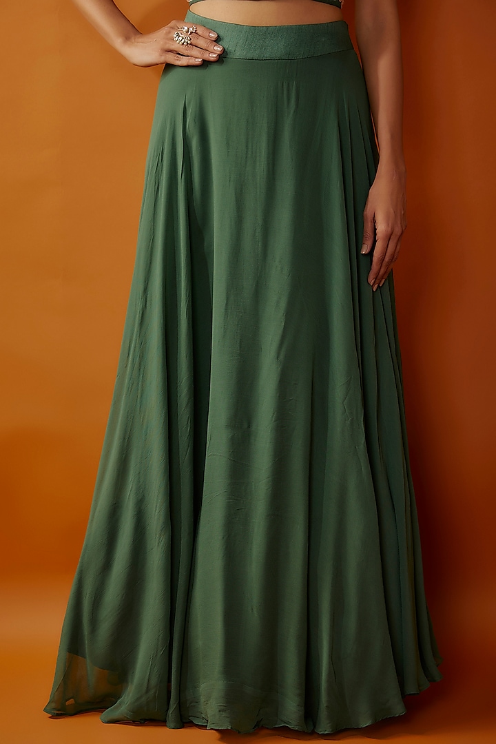 Green Georgette & Silk Hand Embroidered Jacket Wedding Lehenga Set by Ojasvini at Pernia's Pop Up Shop