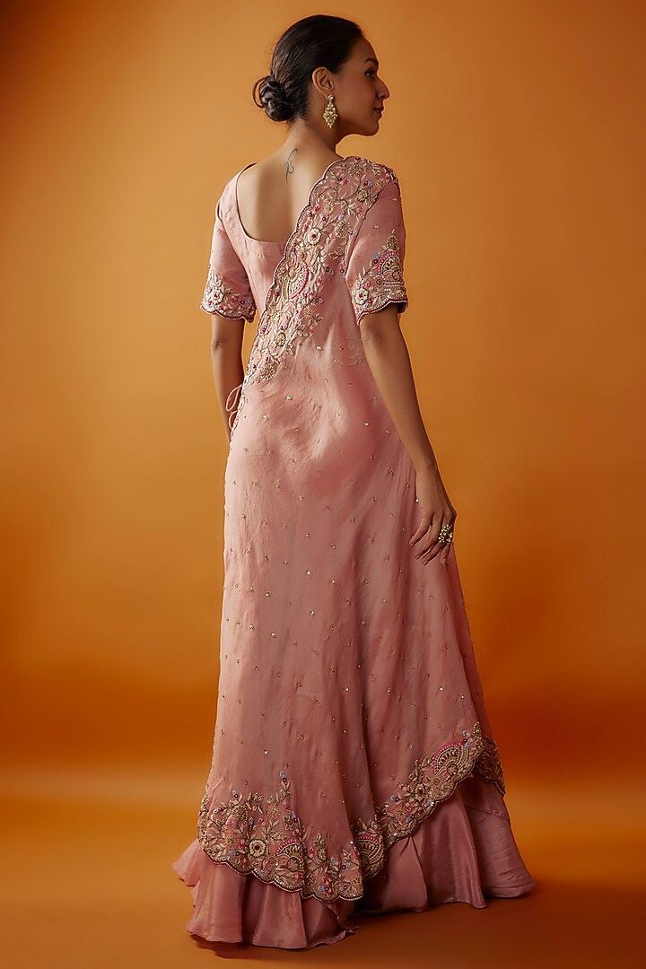 Pink Satin Organza & Organza Wedding Lehenga Set by Ojasvini at Pernia's Pop Up Shop