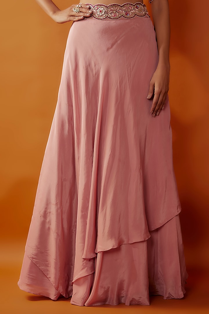 Pink Satin Organza & Organza Wedding Lehenga Set by Ojasvini at Pernia's Pop Up Shop