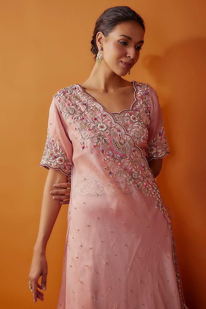 Pink Satin Organza & Organza Wedding Lehenga Set by Ojasvini at Pernia's Pop Up Shop