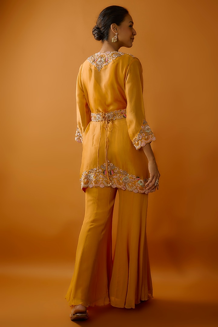 Yellow Silk & Georgette Wedding Sharara Set by Ojasvini at Pernia's Pop Up Shop