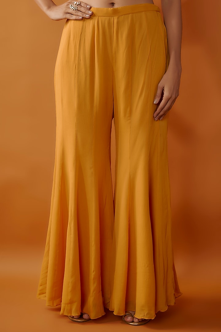 Yellow Silk & Georgette Wedding Sharara Set by Ojasvini at Pernia's Pop Up Shop