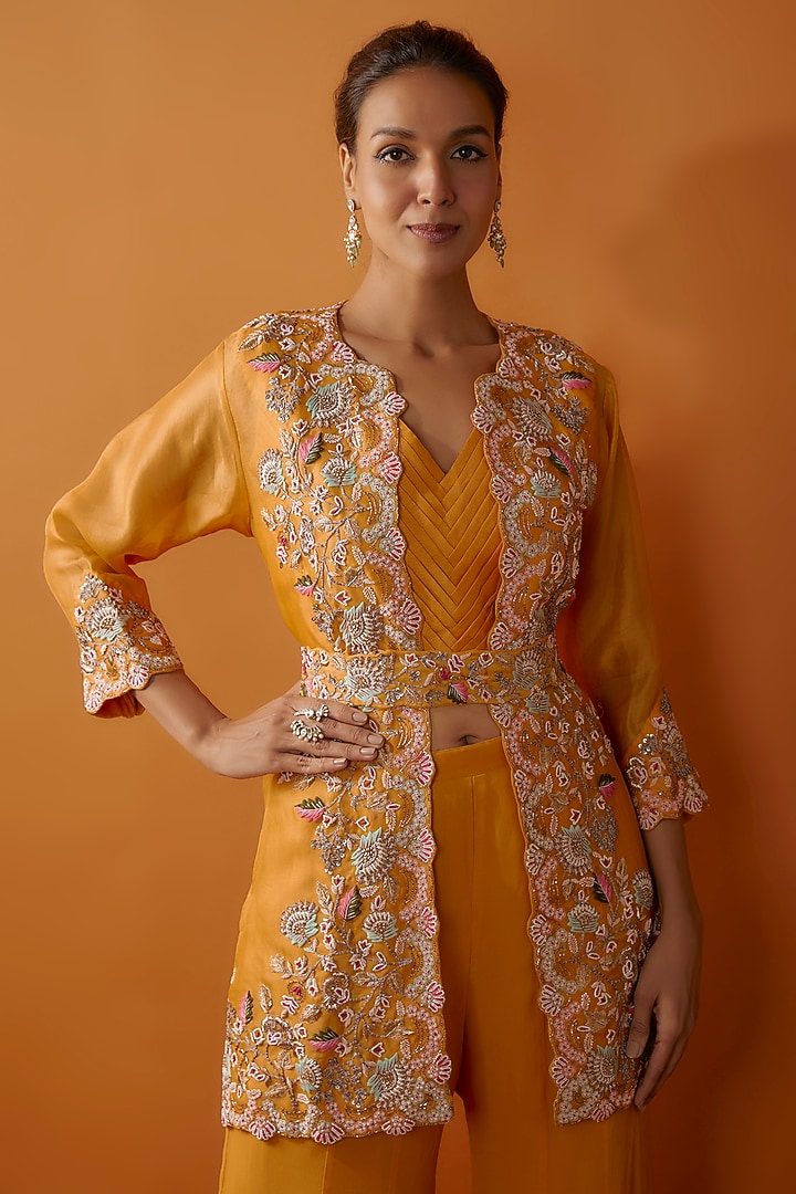 Yellow Silk & Georgette Wedding Sharara Set by Ojasvini at Pernia's Pop Up Shop