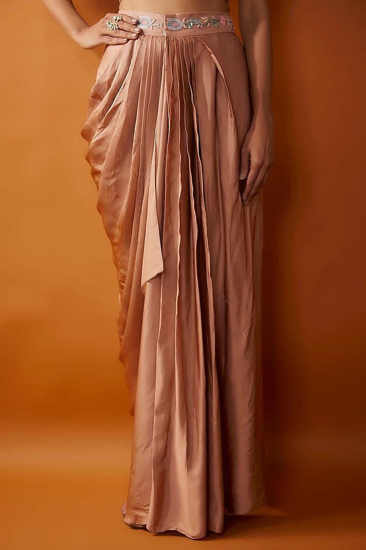 Dark Blush Pink Satin & Organza Hand Embroidered Cape Set by Ojasvini at Pernia's Pop Up Shop