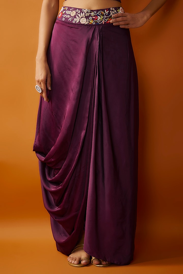 Purple Satin Modal & Silk Hand Embroidered Ombre Cape Set by Ojasvini at Pernia's Pop Up Shop