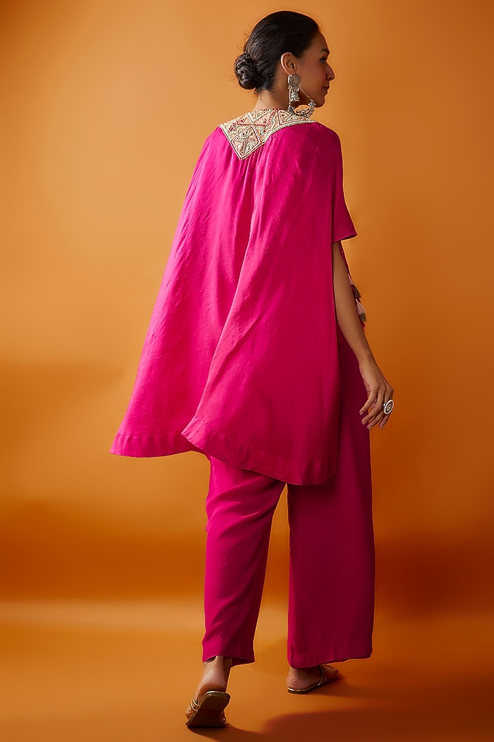 Rani Pink Georgette Hand Embroidered Cape Set by Ojasvini at Pernia's Pop Up Shop