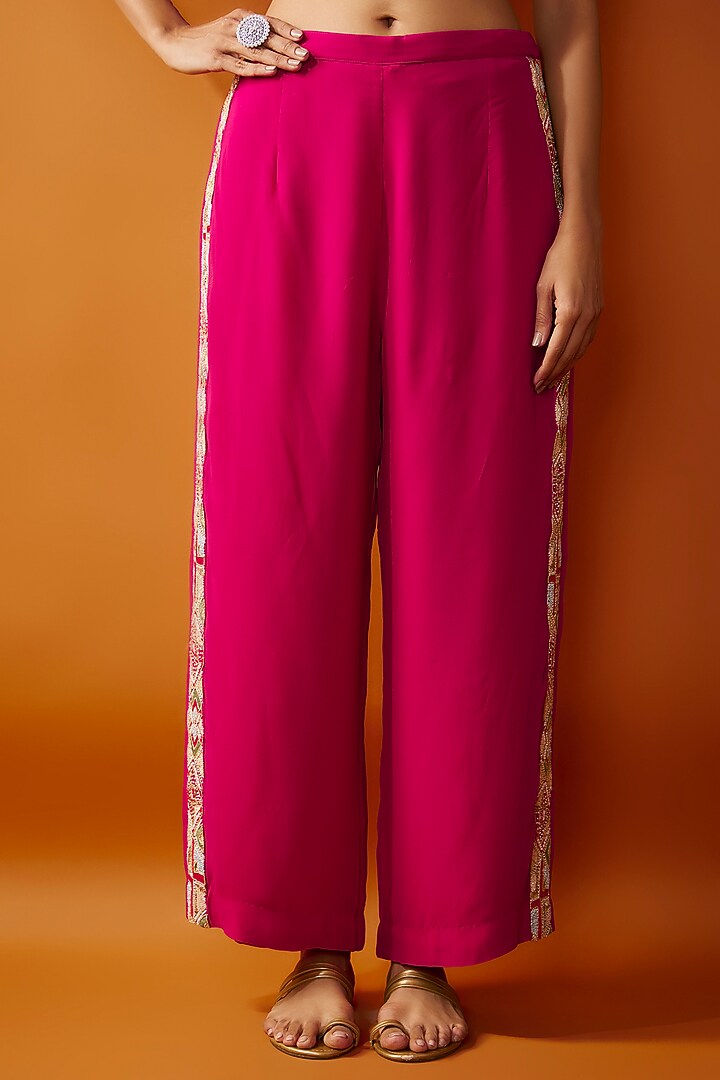 Rani Pink Georgette Hand Embroidered Cape Set by Ojasvini at Pernia's Pop Up Shop